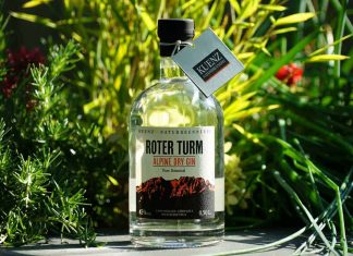 Testbericht Roter Turm – Alpine Dry Gin Eine Flasche des Roter Turm Alpine Dry Gins