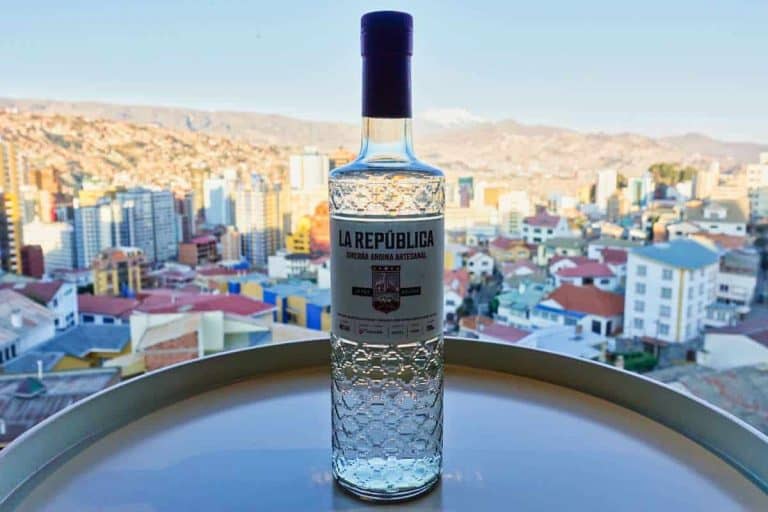 Eine Flasche des La Republica Andina Artesanal Gins