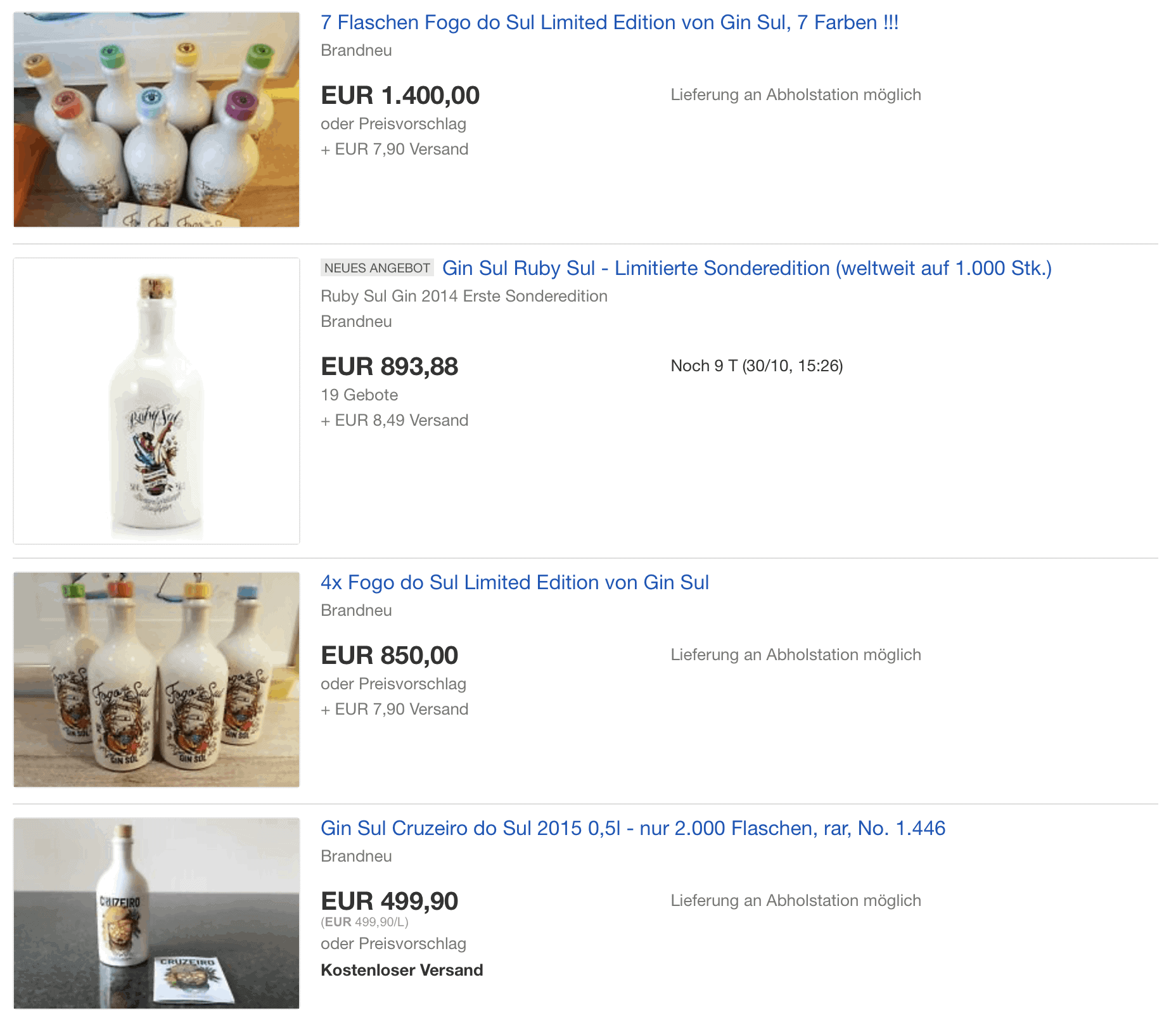 Gin Verkauf Ebay überhöhte Preise