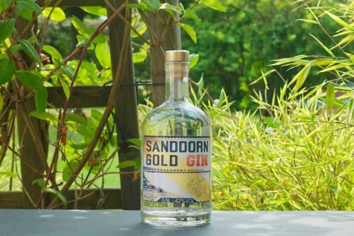 Eine Flasche des Sanddorn Gold Gins