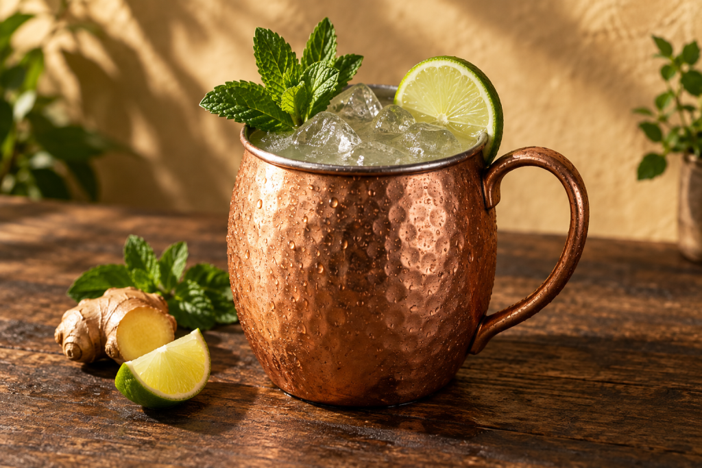 Gin Mule im Kupferbecher mit Minze und Limette
