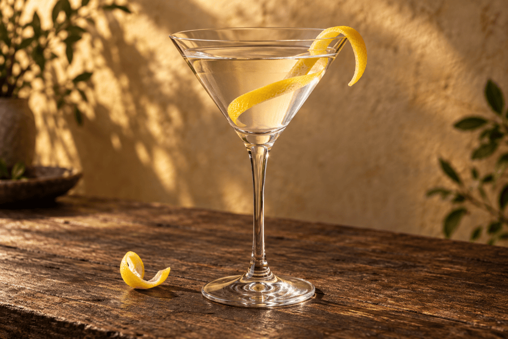 Vesper Martini im Martini-Glas mit Zitronenzeste